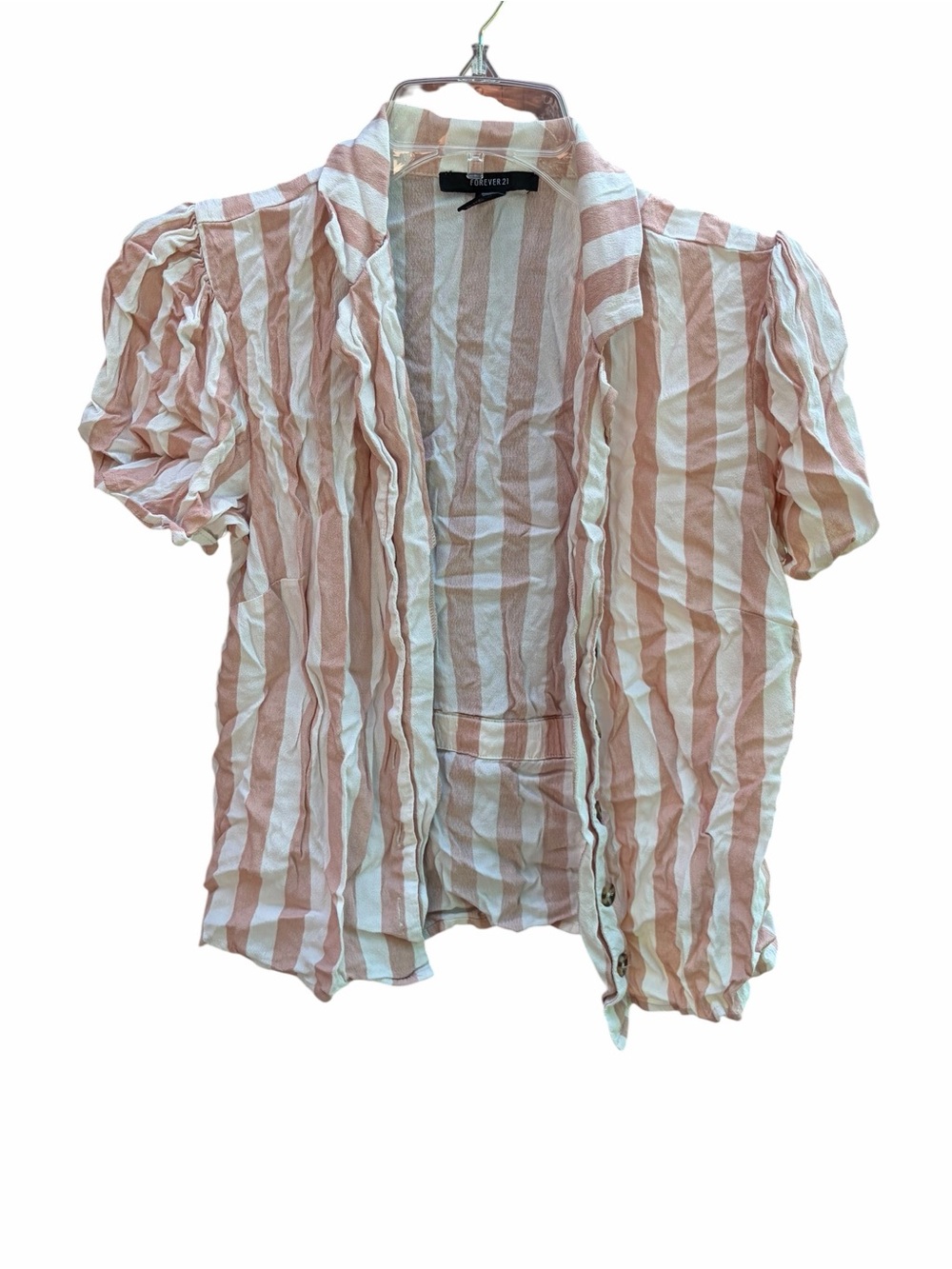 Forever 21 Pink and White Striped Short-Sleeve Button Down Blouse
